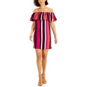 $69.50 Bar III Women’s Off The shoulder Shift Dress, Thin Magenta Stripe, Sz. S